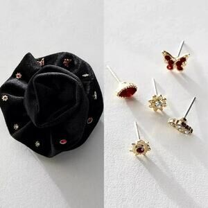 Free People Rosette Stud Pack Velvet Rose Brooch Earrings Set